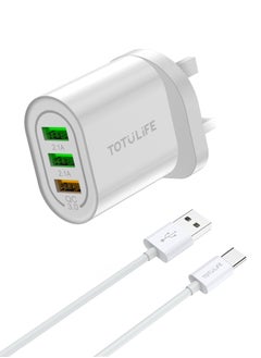 Totulife PURE Series Wall Charger QC+2USB + Type-C Cable - White  - Image 2