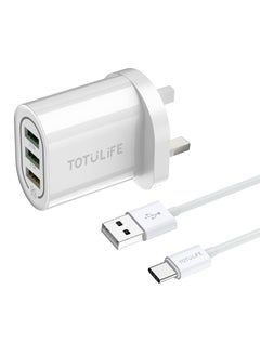 Totulife PURE Series Wall Charger QC+2USB + Type-C Cable - White  - Image 3
