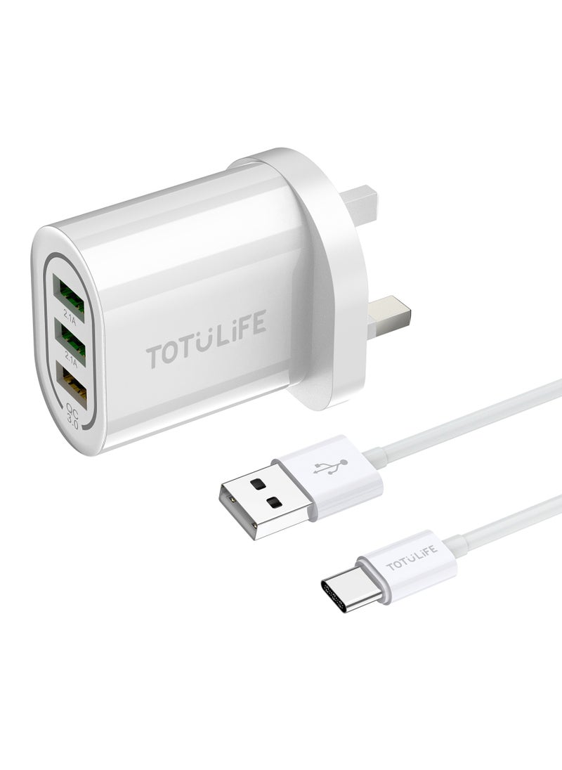 توتو لايف شاحن بيور حائط سريع ٣ منافذ QC+2USB + كيبل تايب سي - أبيض  - Image 3