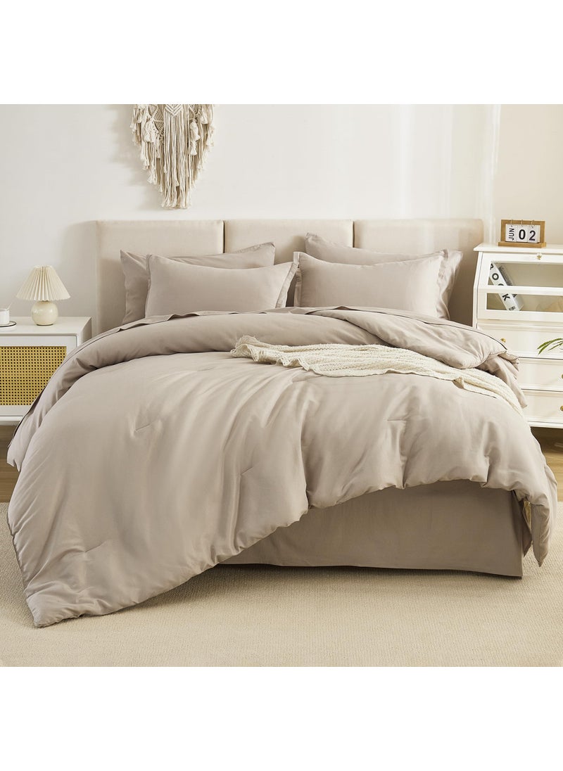 Litanika Litanika Twin/Twin XL Size Comforter Sets Grey Oatmeal - 5 Pieces Bed in a Bag Twin/Twin XL Beddding Comforter Sets  Solid Lightweight Bed Set with Comforter  Sheets  Pillowcase & Sham  - Image 1