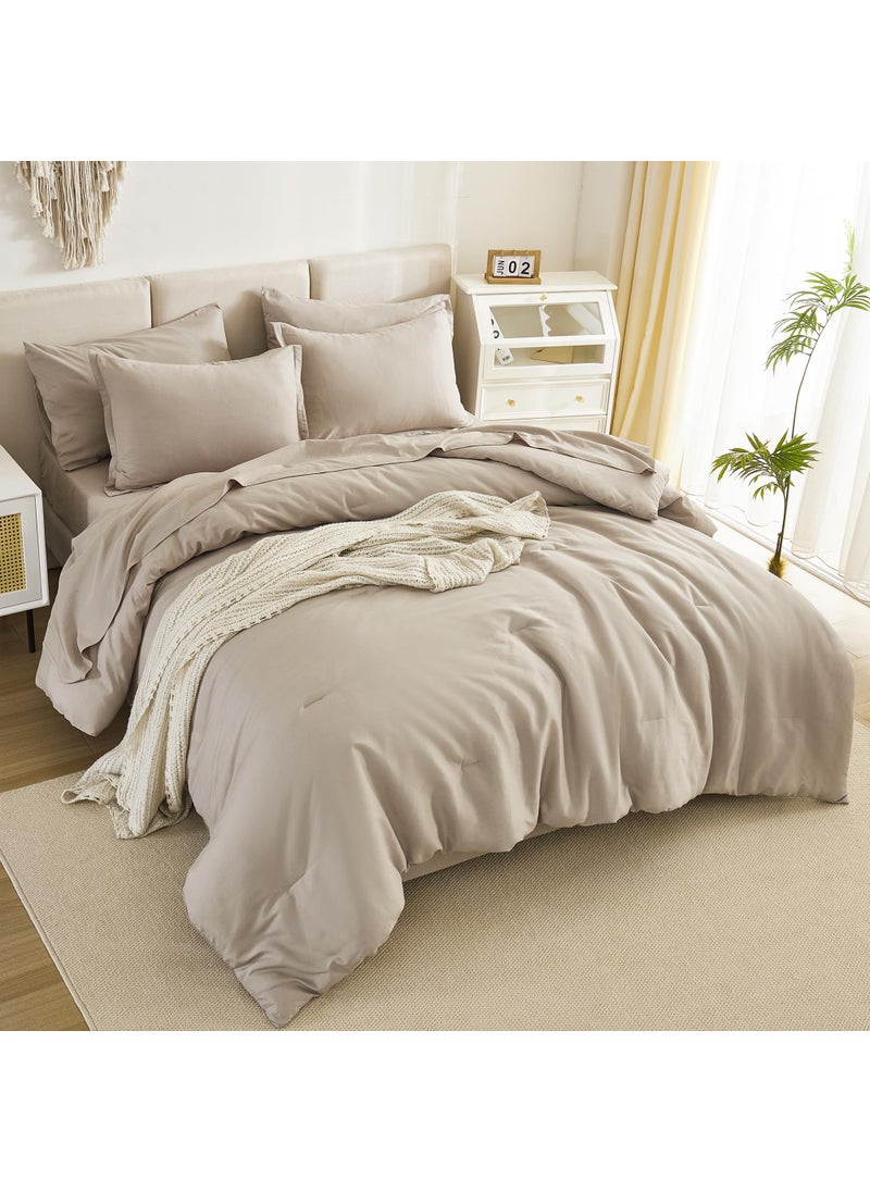 Litanika Litanika Twin/Twin XL Size Comforter Sets Grey Oatmeal - 5 Pieces Bed in a Bag Twin/Twin XL Beddding Comforter Sets  Solid Lightweight Bed Set with Comforter  Sheets  Pillowcase & Sham  - Image 3