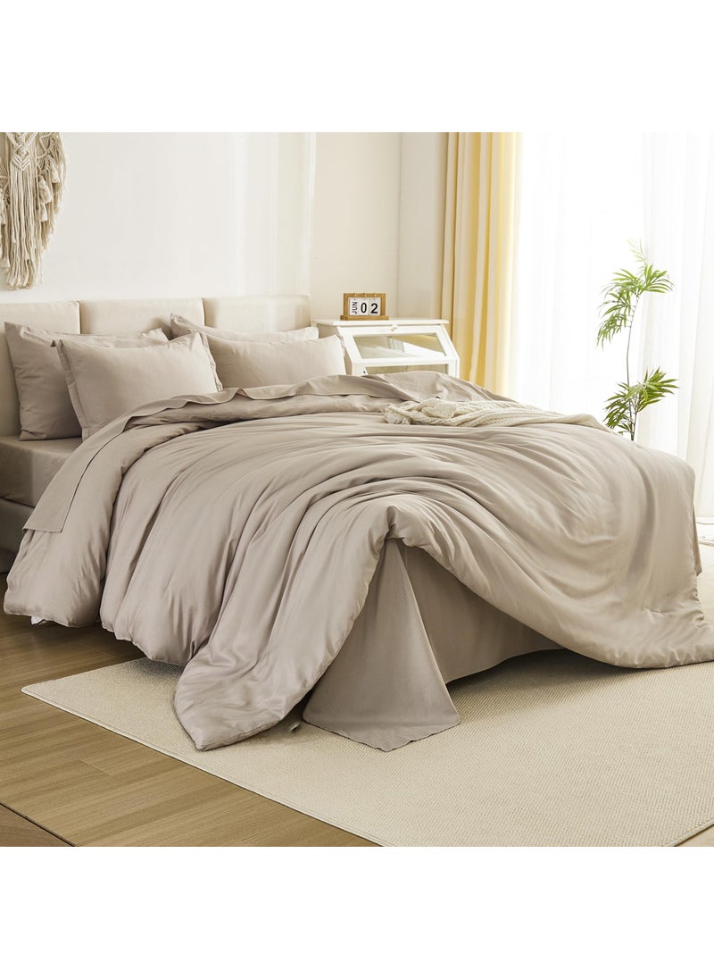 Litanika Litanika Twin/Twin XL Size Comforter Sets Grey Oatmeal - 5 Pieces Bed in a Bag Twin/Twin XL Beddding Comforter Sets  Solid Lightweight Bed Set with Comforter  Sheets  Pillowcase & Sham  - Image 2
