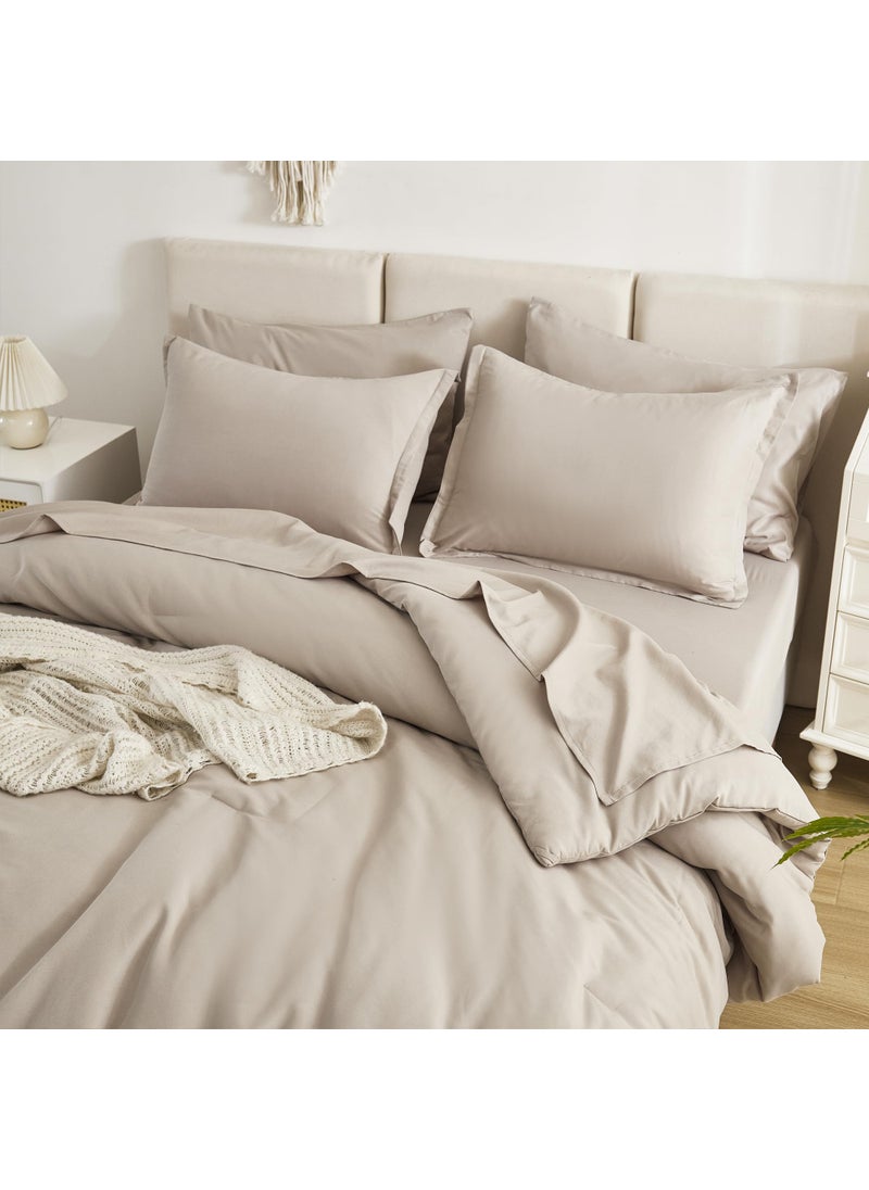 Litanika Litanika Twin/Twin XL Size Comforter Sets Grey Oatmeal - 5 Pieces Bed in a Bag Twin/Twin XL Beddding Comforter Sets  Solid Lightweight Bed Set with Comforter  Sheets  Pillowcase & Sham  - Image 4