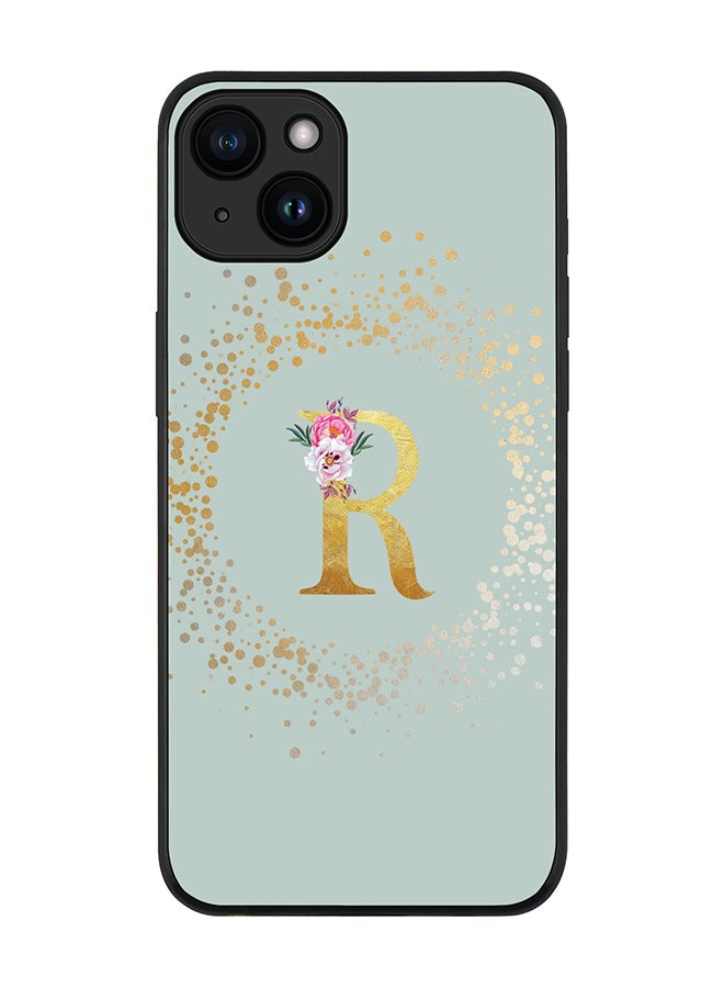 Stylizedd Cover for iPhone 15 Plus Case Rugged Black Slim fit Flexible Protective Cover Custom Monogram Initial Letter Floral Pattern Alphabet - R (Light Grey) - Image 1