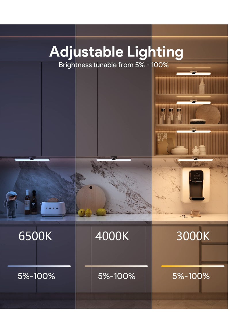 KASTWAVE ضوء كبير تحت الخزانة مع ساعة رقمية، 15.7 بوصة 5 واط ضوء LED لاسلكي لخزانة الملابس، قابل لإعادة الشحن وخافت بثلاثة ألوان ضوء القراءة المثبت على الجدار لمطبخ وزينة السرير وخزانة الملابس - Image 4