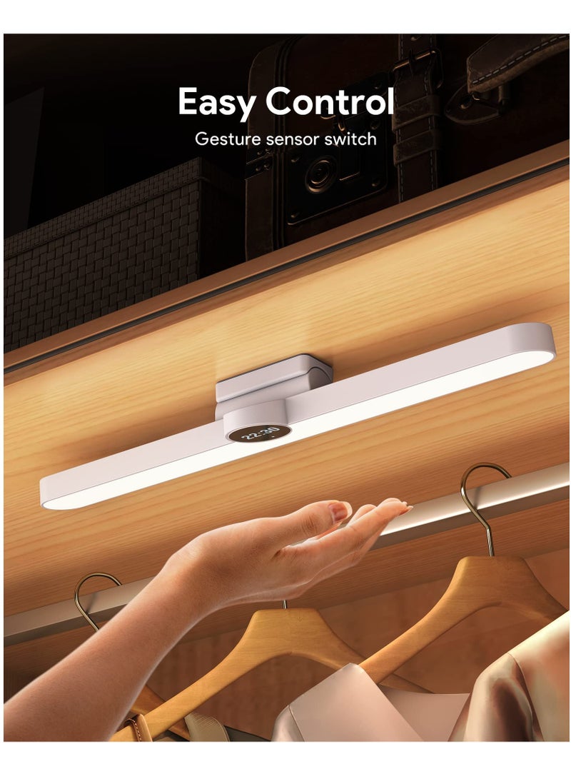 KASTWAVE ضوء كبير تحت الخزانة مع ساعة رقمية، 15.7 بوصة 5 واط ضوء LED لاسلكي لخزانة الملابس، قابل لإعادة الشحن وخافت بثلاثة ألوان ضوء القراءة المثبت على الجدار لمطبخ وزينة السرير وخزانة الملابس - Image 2