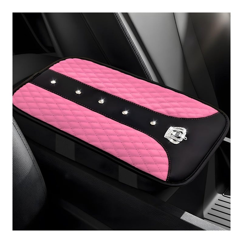 Yourkar Bling Crown Car Center Console Mats AntiSlip and Waterproof Crystal Car Armrest Pad Protector Universal Rustproof Armrest Decor Cushion for Cars SUVs Car Accessories Pink - Image 2