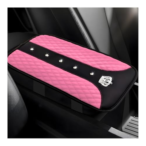 Yourkar Bling Crown Car Center Console Mats AntiSlip and Waterproof Crystal Car Armrest Pad Protector Universal Rustproof Armrest Decor Cushion for Cars SUVs Car Accessories Pink - Image 1