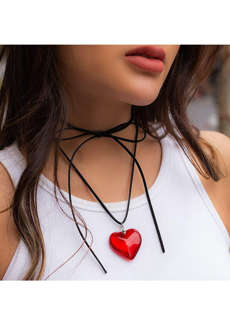 أوزيغالور قلادة قلادة قلب كبير للنساء قلادة قلب زجاجية مكتنزة على شكل قلب - Image 5