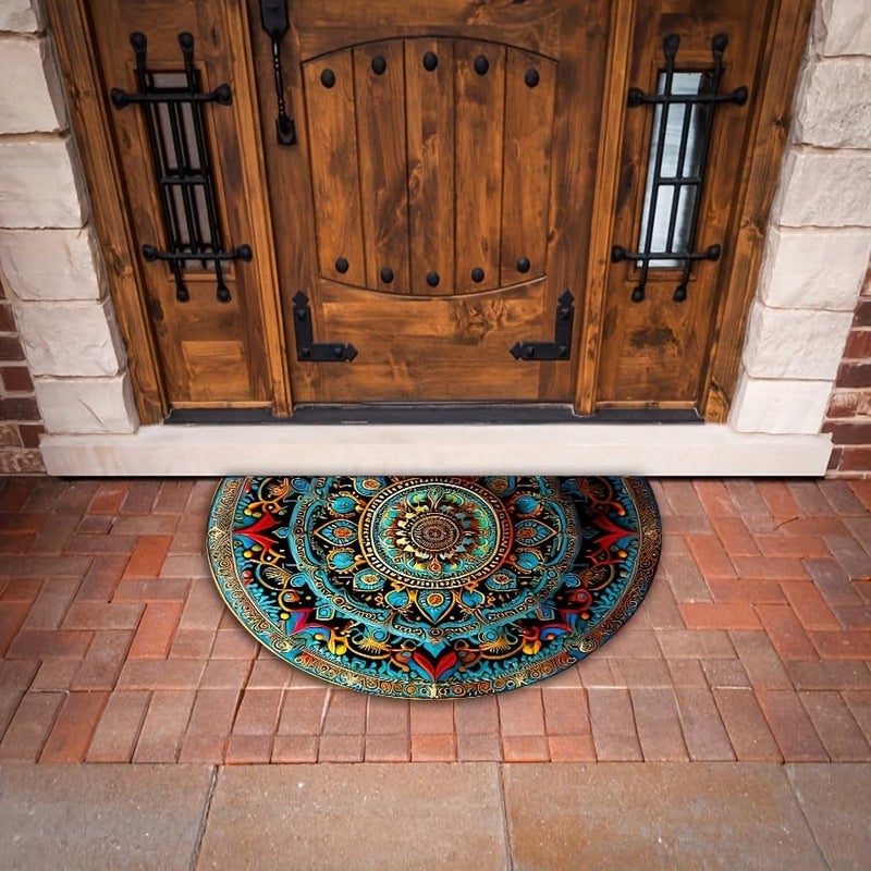 SHOPONIL 80x50cm Polypropylene Outdoor Mat Semi-Circle Pattern Doormat,Anti Skid Welcome Mats for Door Entrance,Front Door Decoration Items Welcome Mat Rugs for Home Kitchen Office(Colorful),Silver - Image 2