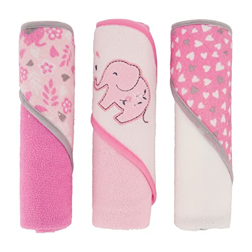 Cudlie Buttons Stitches Baby Girl 3 Pack RolledCarded Hooded Towels in Blooming Elephant Print GS71729