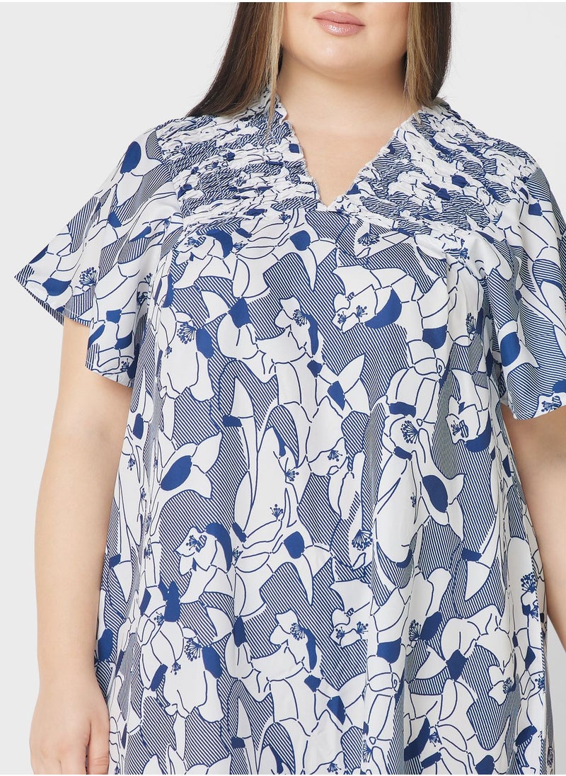 Ginger Plus - V Neck Detail Printed Dress - Image 1