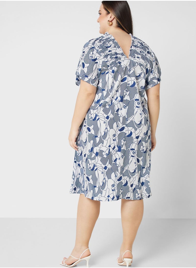 Ginger Plus - V Neck Detail Printed Dress - Image 1