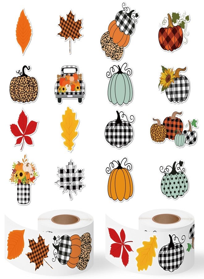 BkeeCten Autumn Thanksgiving Pumpkin Stickers - 1000pcs Buffalo Plaid Pumpkin Waterproof Vinyl Reusable Laptop Sticker Roll Coloring Book Scrapbook Water Bottle Page Activity Pad Birthday Party Favors - Image 1