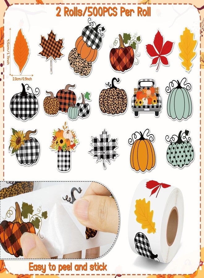 BkeeCten Autumn Thanksgiving Pumpkin Stickers - 1000pcs Buffalo Plaid Pumpkin Waterproof Vinyl Reusable Laptop Sticker Roll Coloring Book Scrapbook Water Bottle Page Activity Pad Birthday Party Favors - Image 2