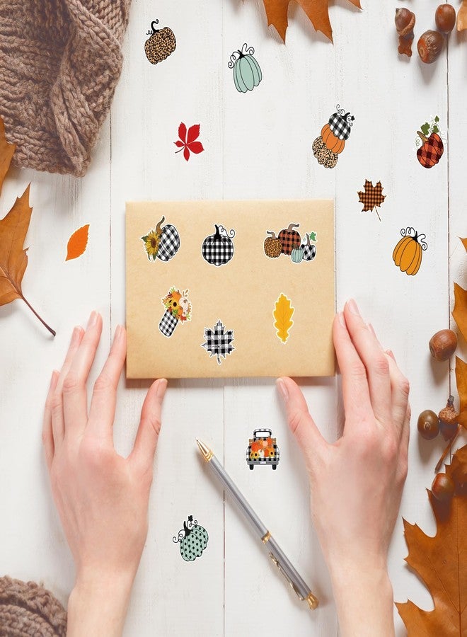 BkeeCten Autumn Thanksgiving Pumpkin Stickers - 1000pcs Buffalo Plaid Pumpkin Waterproof Vinyl Reusable Laptop Sticker Roll Coloring Book Scrapbook Water Bottle Page Activity Pad Birthday Party Favors - Image 4