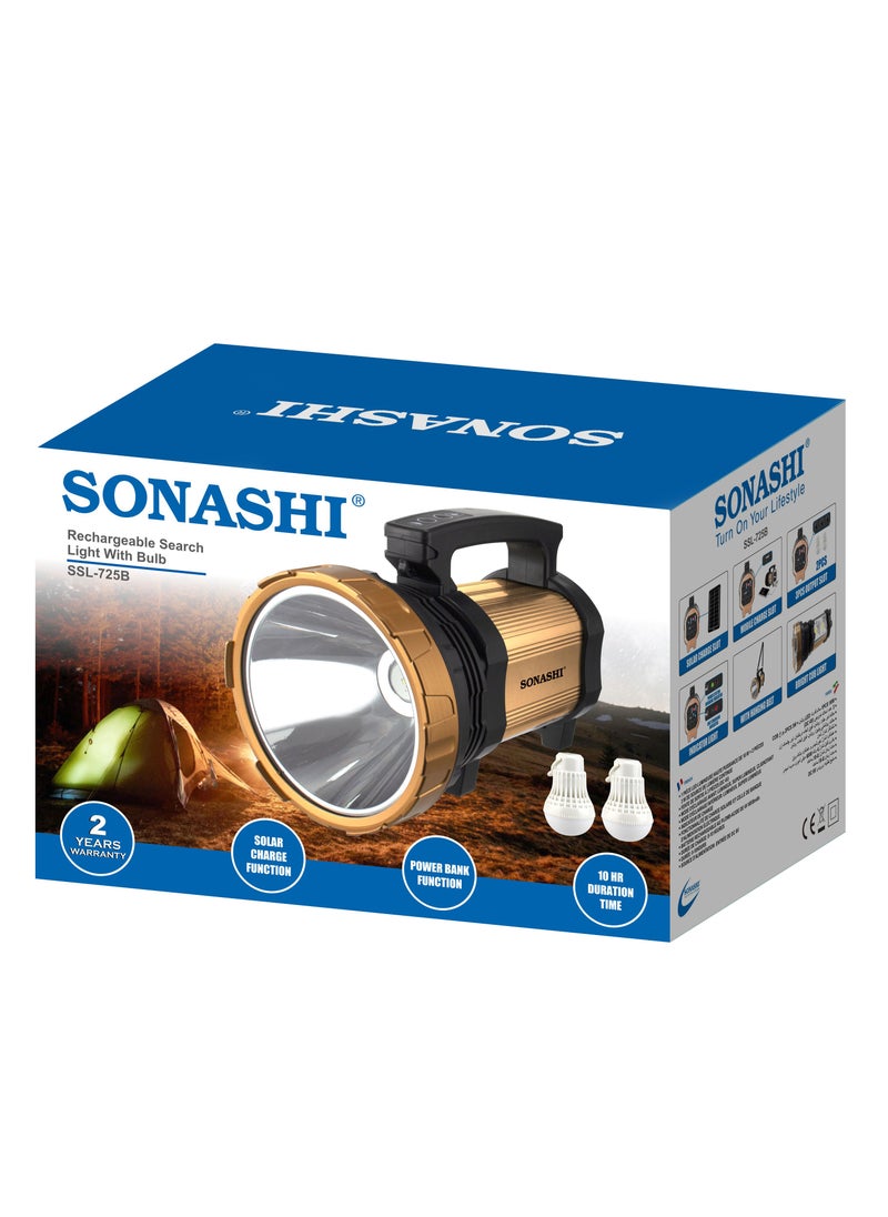 SONASHI - Rechargeable Search Light with 2 LED Bright Bulbs  6000mAh Battery with Continuous Working of 10 Hours  2 Light Modes  Solar Charging And Power Bank Function  Flashlights SSL-725B - Image 1