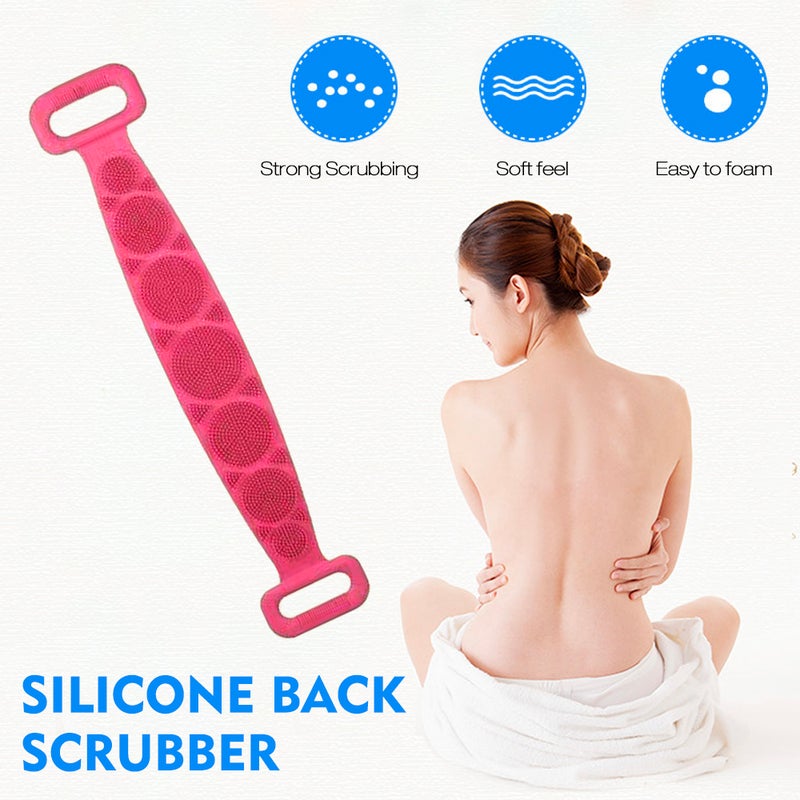 Silicone Back Scrubber, Bath Shower Silicone Body Massage Brush Silicone Bath Towel Exfoliating Body Brush Belt, Cleaning Shower Strap, Double-Sided Washing Towel Scrubber for Men Women - Image 2