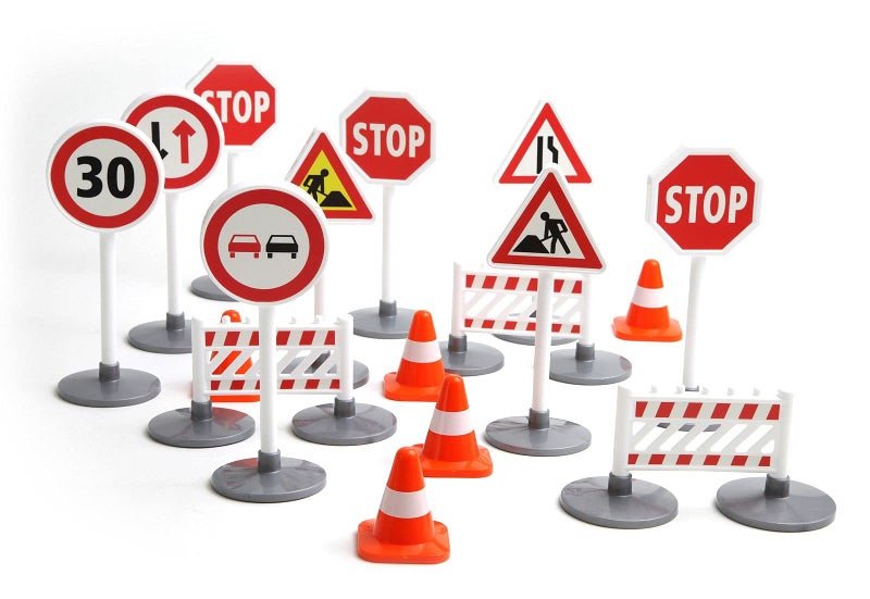 Lena 04440 - Traffic sign set with 17 parts, 9 traffic signs approx. 16 cm, 5 pylons and 3 construction fences, supplement for toy vehicle series Truxx, Worxx, Truckies, EcoAktives, Aktive and Profi - Image 2