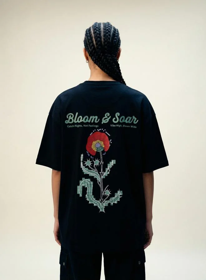 تايك تو Black Graphic Print Short Sleeves Oversized T-Shirt By Reprise