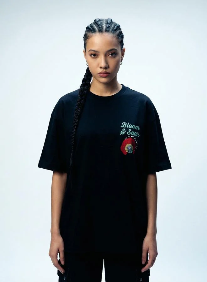 تايك تو Black Graphic Print Short Sleeves Oversized T-Shirt By Reprise