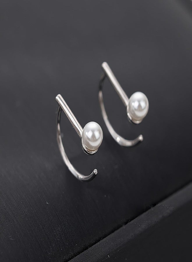 Reffeer 925 Sterling Silver Pearl Half Hoop Earrings for Women Teen Girls Bar Hoop Earrings Open Small Huggie Earrings, 1.3CM, Sterling Silver, Created Pearl - Image 5