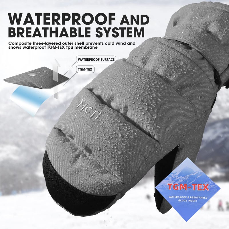 MCTi Ski Mittens Women's Snow Mitten Touch Screen Waterproof Insulated Quilted Mitts with Hidden Zipper - Image 4