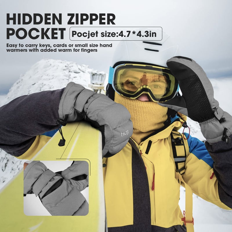 MCTi Ski Mittens Women's Snow Mitten Touch Screen Waterproof Insulated Quilted Mitts with Hidden Zipper - Image 5