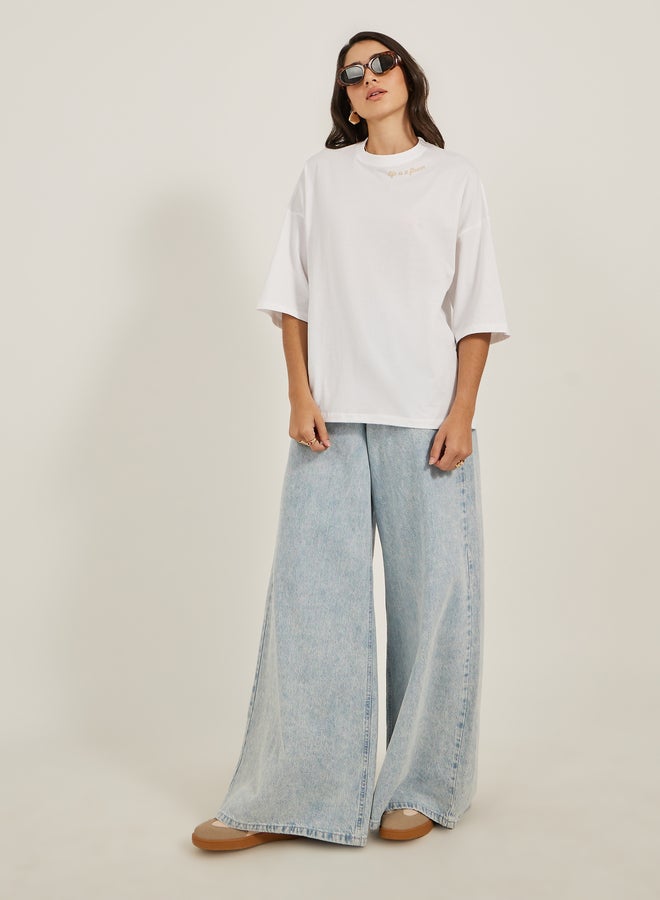 Styli Graphic Print Round Neck Oversized T-Shirt  - Image 2