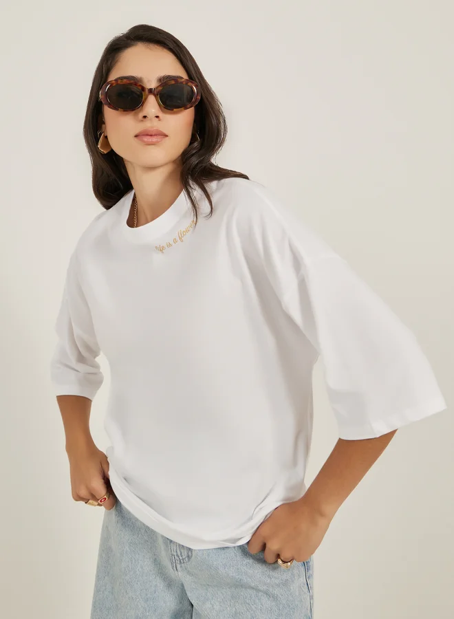 Styli Graphic Print Round Neck Oversized T-Shirt