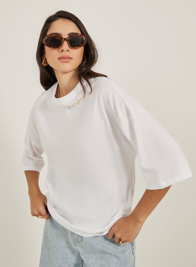 Styli Graphic Print Round Neck Oversized T-Shirt  - Image 3