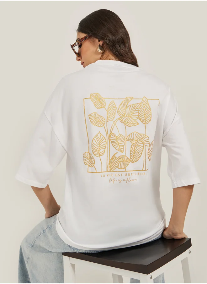 ستايلي Graphic Print Round Neck Oversized T-Shirt