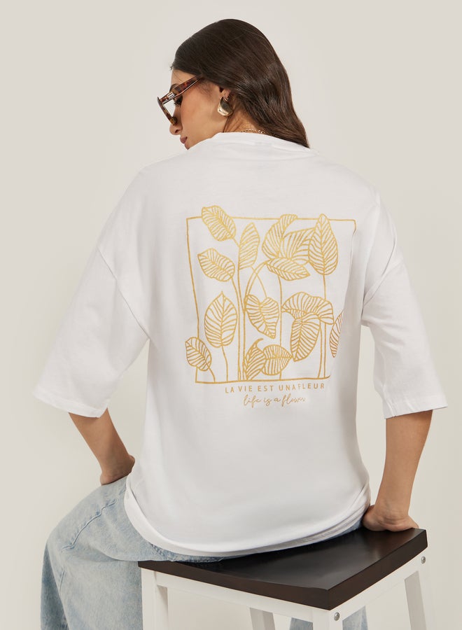 Styli Graphic Print Round Neck Oversized T-Shirt  - Image 1