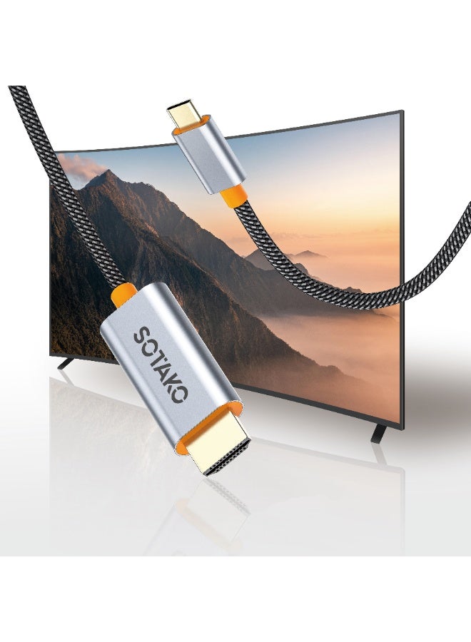 سوتاكو كابل SOTAKO USB C إلى HDMI – محول فيديو عالي السرعة 4K UHD (3840x2160 @30Hz) USB 3.2 Gen2، كابل مجدول فائق المتانة بطول 1.8 متر (6 قدم)، هيكل من سبائك الألومنيوم + PVC – توصيل وتشغيل لأجهزة MacBook والمزيد. - Image 3