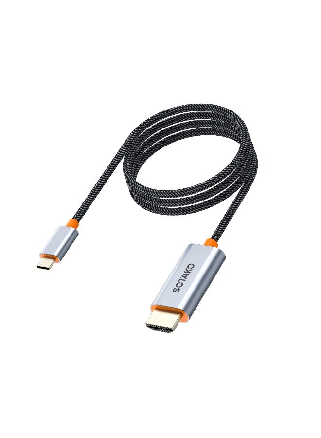 سوتاكو كابل SOTAKO USB C إلى HDMI – محول فيديو عالي السرعة 4K UHD (3840x2160 @30Hz) USB 3.2 Gen2، كابل مجدول فائق المتانة بطول 1.8 متر (6 قدم)، هيكل من سبائك الألومنيوم + PVC – توصيل وتشغيل لأجهزة MacBook والمزيد. - Image 1
