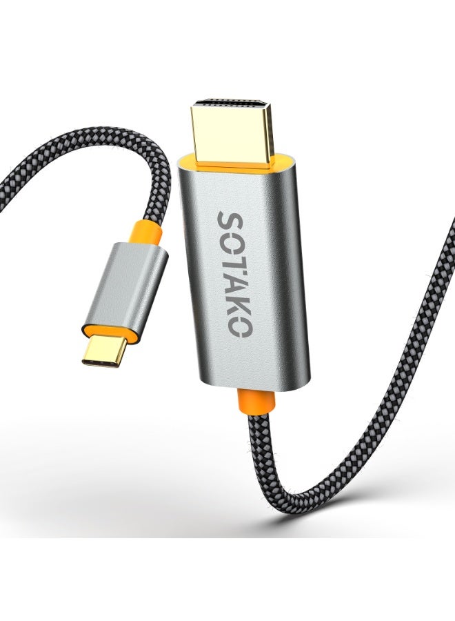 سوتاكو كابل SOTAKO USB C إلى HDMI – محول فيديو عالي السرعة 4K UHD (3840x2160 @30Hz) USB 3.2 Gen2، كابل مجدول فائق المتانة بطول 1.8 متر (6 قدم)، هيكل من سبائك الألومنيوم + PVC – توصيل وتشغيل لأجهزة MacBook والمزيد. - Image 4