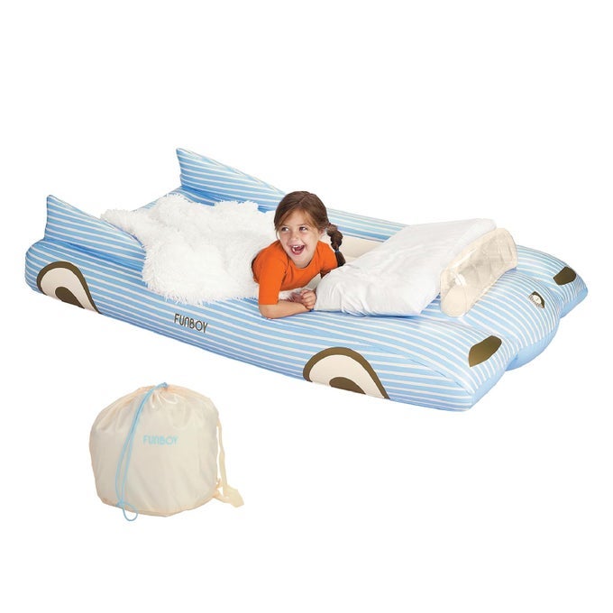 KIDS BLUE INFLATABLE TRAVEL BED MATTRESS PERFECT FOR SLEEPOVERS INCLUDES CARRYING CASE STORAGE BAG TWIN