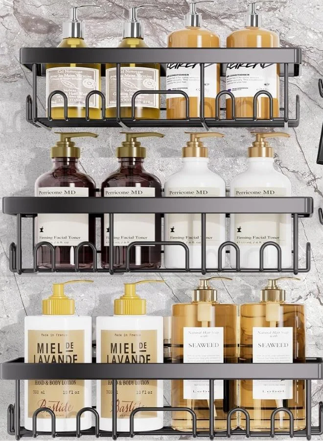Casa Quesera 6-Pack Rustproof Adhesive Shower Caddy | Stainless Steel Bathroom Organizer Set