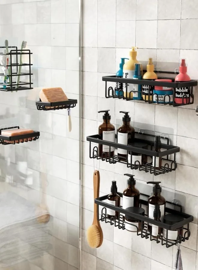 Casa Quesera 6-Pack Rustproof Adhesive Shower Caddy | Stainless Steel Bathroom Organizer Set
