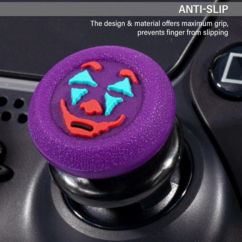 PlayRealm موسع عصا التحكم وغطاء مطاطي سيليكوني مزخرف 2 مجموعات لجهاز التحكم PS5 و PS4 (بنفسجي جوكر) - Image 5