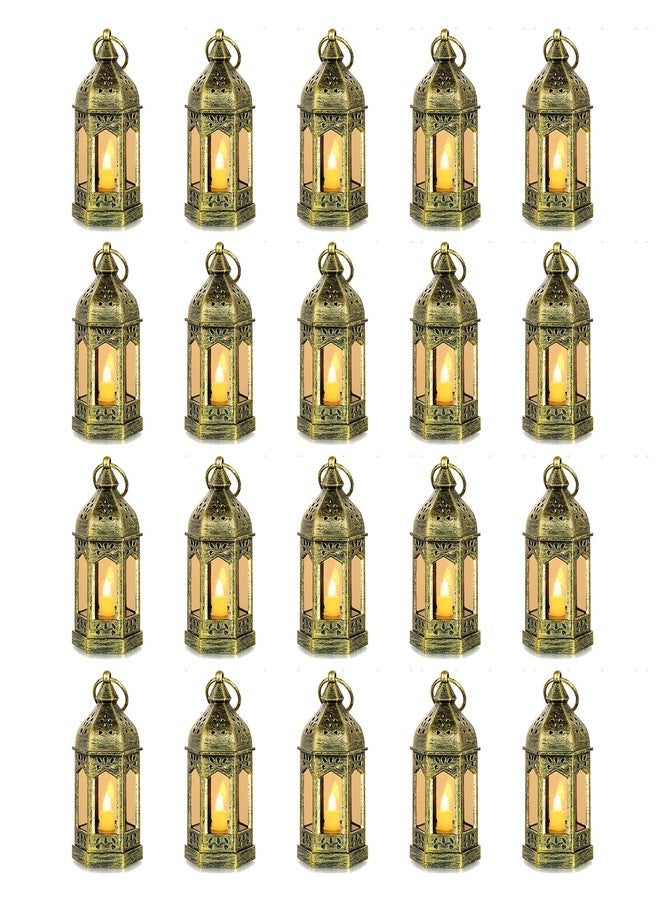 Romadedi Pack of 20 Mini Lanterns Decorative Hanging Small Gold Lantern Bulk with Flickering LED Candles for Halloween Decorations Christmas Table Batteries Included - Image 1