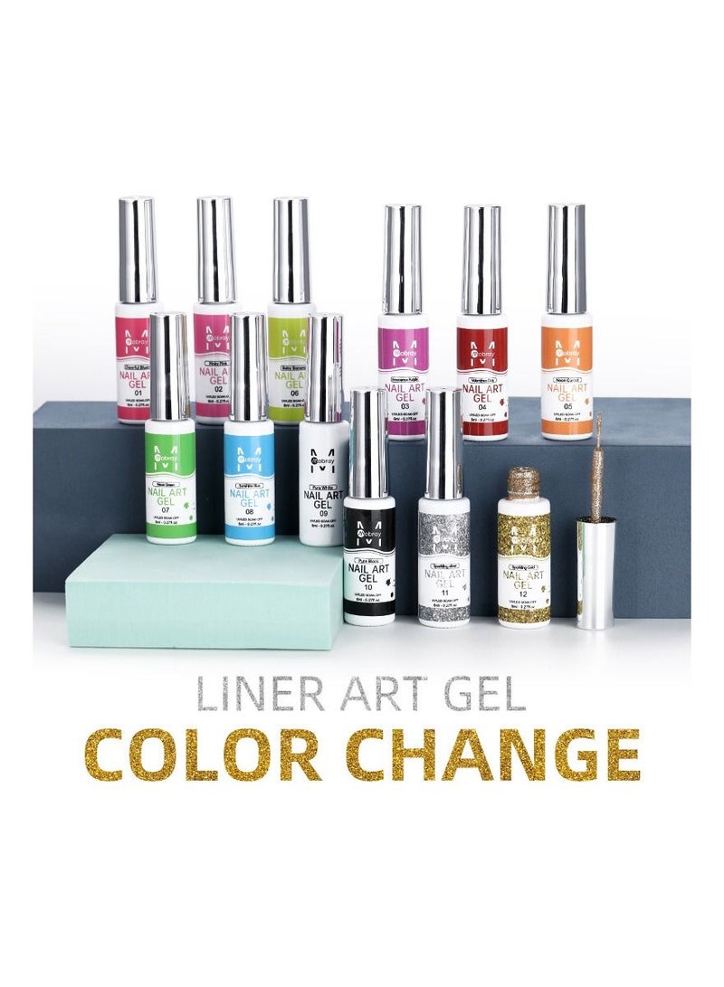 BP Temperature Color Changing Painted Line Art Gel Nail Polish Set,12 Colors Mood Changing Gel Polish Pink Orange Red Blue Green Purple for Fall Winter Nail Art DIY Design Curing Required 8ml - Image 2