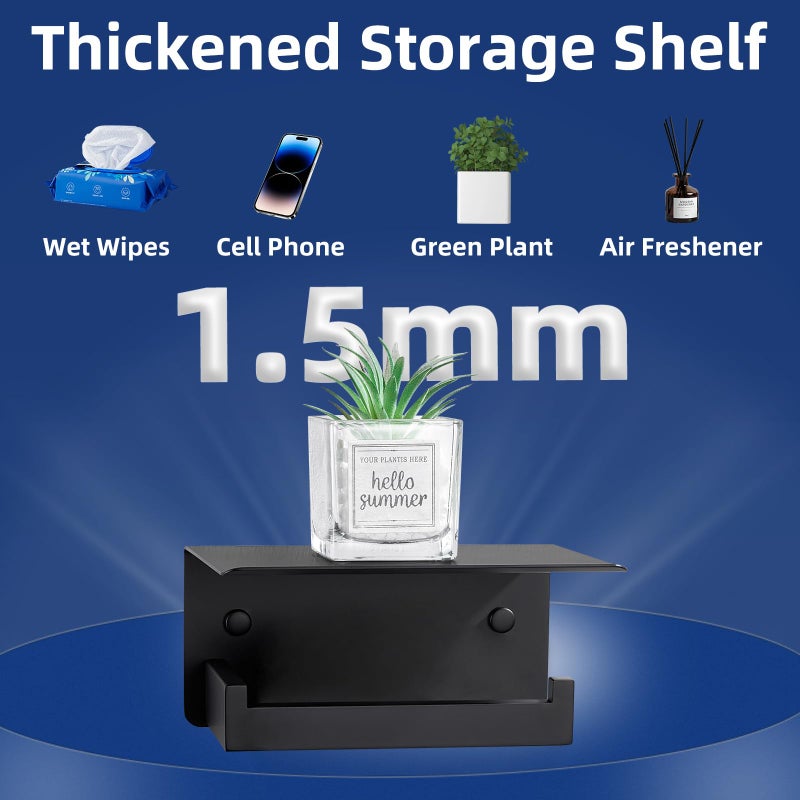 APLusee Toilet Paper Holder with Shelf Matte Black, 304 Stainless Steel Tissue Holder, Wall Mounted - Image 4