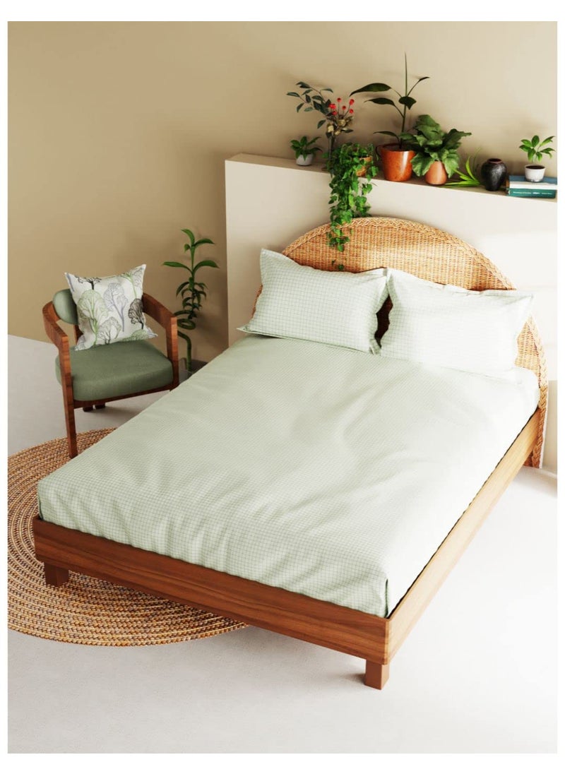Bianca BIANCA Extra Soft 100% Satin Egyptian Cotton XL King Size Bedsheet with 2 Pillow Covers -3pc Set (Botanical) | 100% Extra Soft Satin Egyptian Cotton Designer | Checks-sage  - Image 3