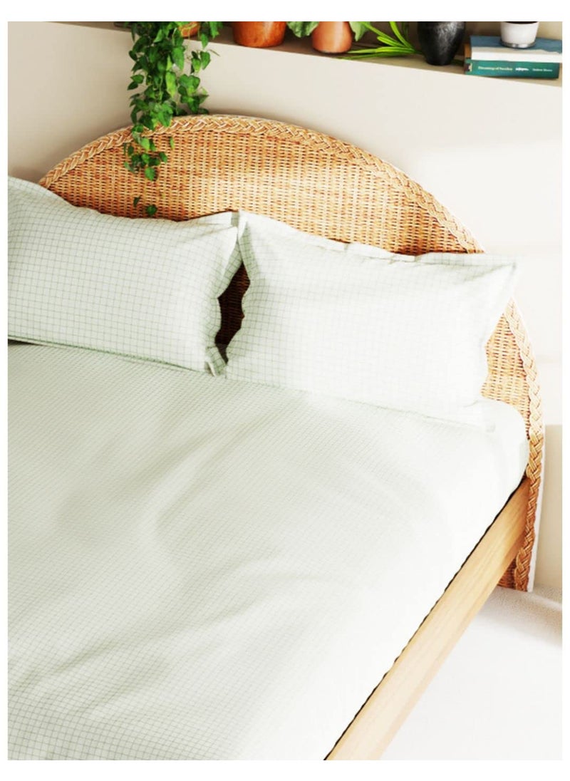 Bianca BIANCA Extra Soft 100% Satin Egyptian Cotton XL King Size Bedsheet with 2 Pillow Covers -3pc Set (Botanical) | 100% Extra Soft Satin Egyptian Cotton Designer | Checks-sage  - Image 4