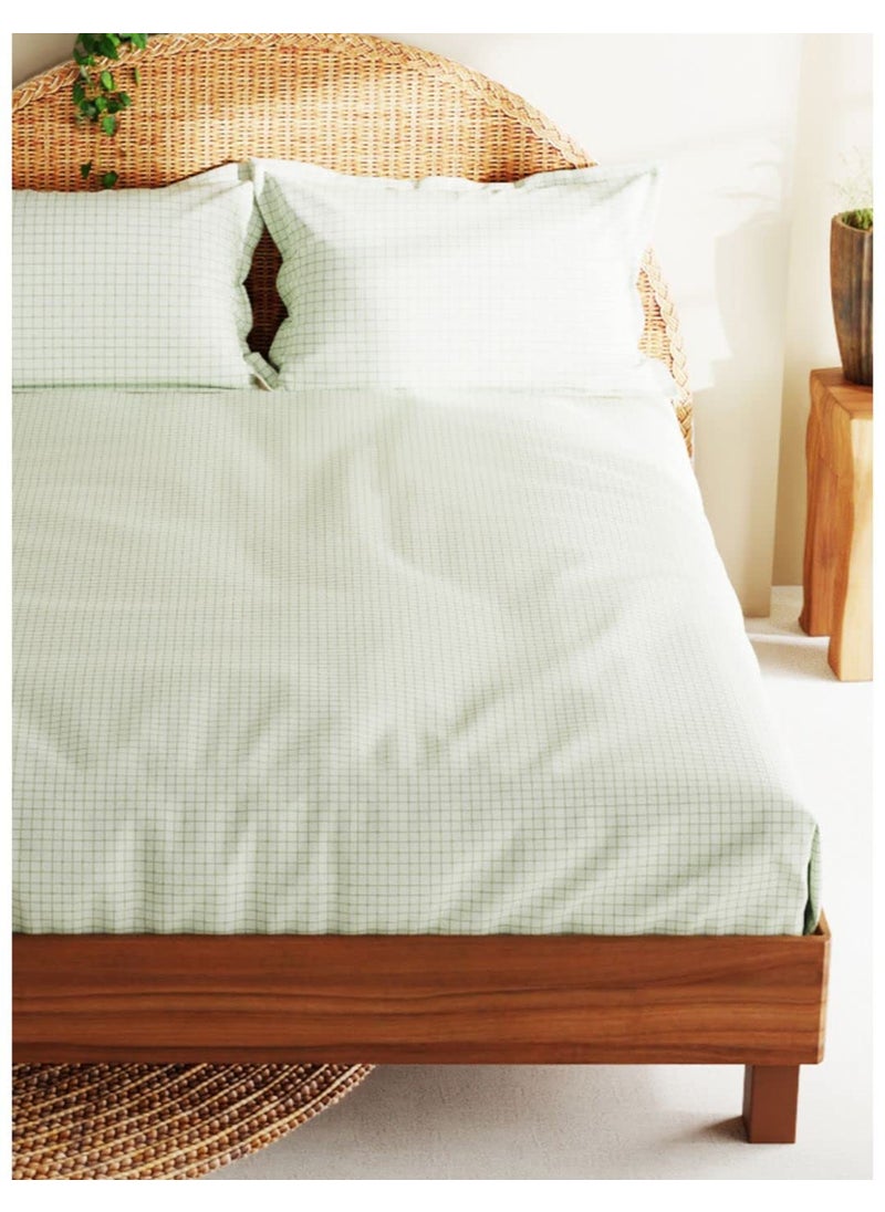 Bianca BIANCA Extra Soft 100% Satin Egyptian Cotton XL King Size Bedsheet with 2 Pillow Covers -3pc Set (Botanical) | 100% Extra Soft Satin Egyptian Cotton Designer | Checks-sage  - Image 2