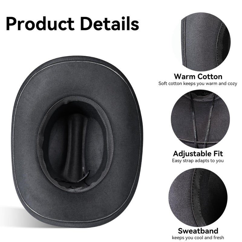 WAYCOM Western Cowboy Hat for Women: Wide Brimmed for Cowgirl - 2 Decorative Band for Men - Felt Hats for Party/Festival Black - Image 4