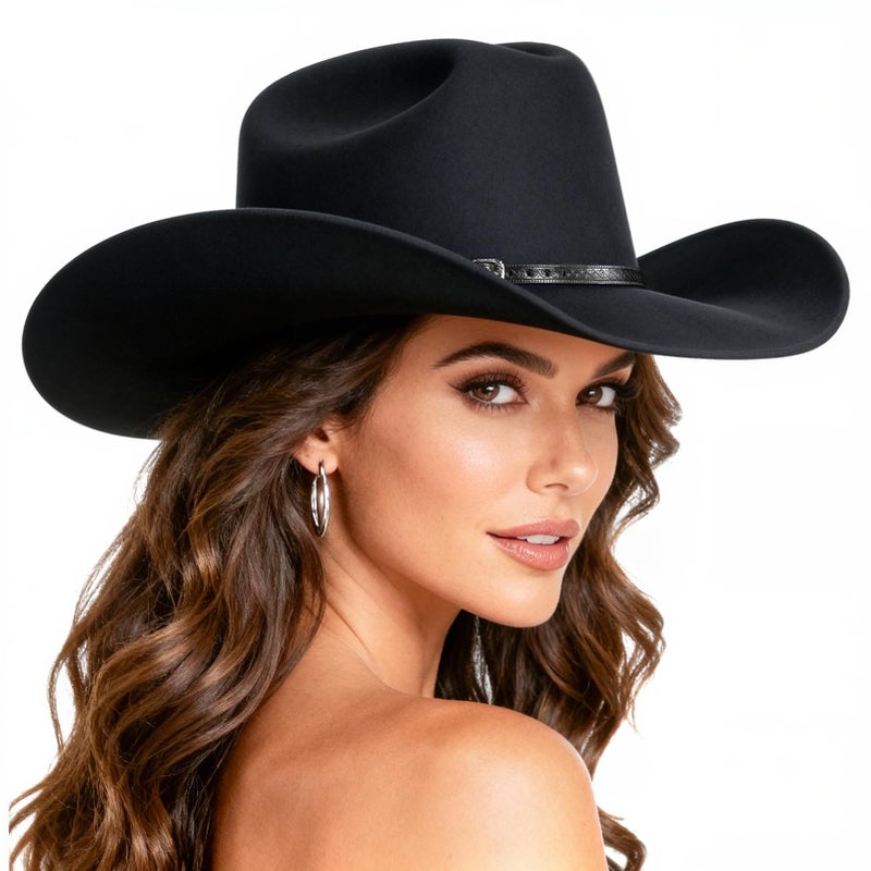 WAYCOM Western Cowboy Hat for Women: Wide Brimmed for Cowgirl - 2 Decorative Band for Men - Felt Hats for Party/Festival Black - Image 1