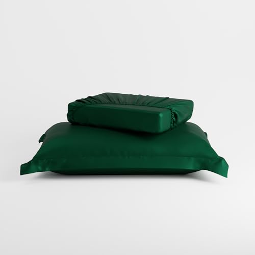 Stoa Paris 300TC UltraSatin Single Bedsheet Set, 10” Drop Fitted Bedsheet with 1 Pillow Cover, Hypoallergenic, Wrinkle Free, Aesthetic Bedding, Home Decor, Gift, Date Night - Emerald Green - Image 4