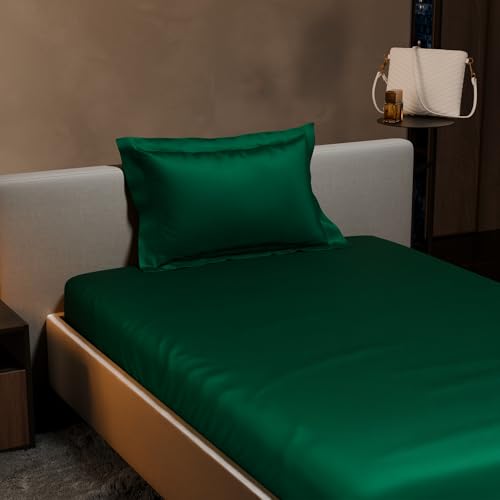 Stoa Paris 300TC UltraSatin Single Bedsheet Set, 10” Drop Fitted Bedsheet with 1 Pillow Cover, Hypoallergenic, Wrinkle Free, Aesthetic Bedding, Home Decor, Gift, Date Night - Emerald Green - Image 3